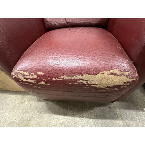 3265 - A set of four oxblood tub chairs - (worn/damaged)