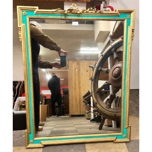 371 - A Victorian green painted and parcel gilt framed mirror