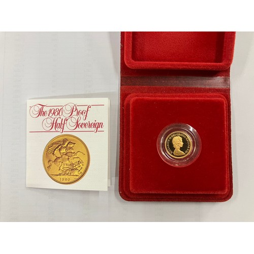 7210 - Coins; a 1980 Gold Proof ½ sovereign highest grade, cased with certificate