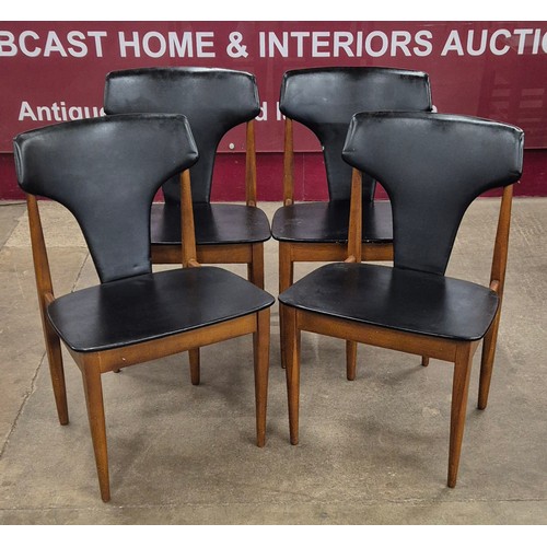 62 - A set of four Elliotts of Newbury teak and black vinyl dining chairs