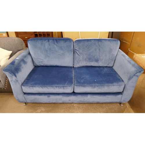 3177 - A SCS Milo foam blue velvet 3 seater sofa