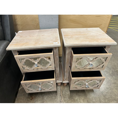 3188 - A pair Moorish style mirrored wooden bedside chests