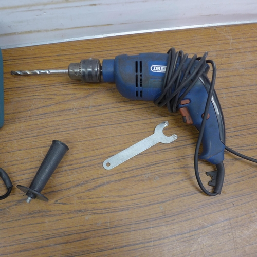 5027 - Three assorted power tools -A Hilka Max 230v angle grinder, a 240v hammer drill and a 240v GF30 angl... 