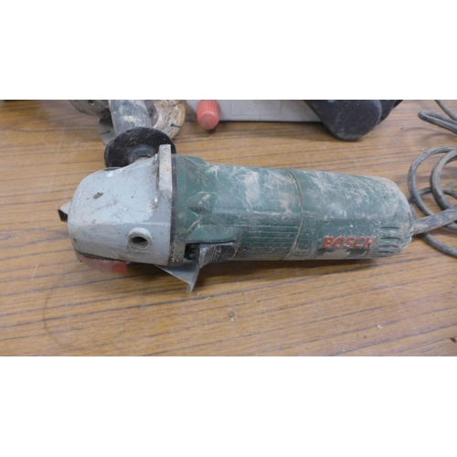 5047 - A 240v belt sander and a Bosch C99170 angle grinder and one other angle grinder