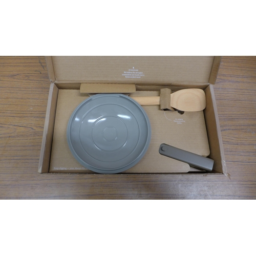 5073 - An Our Place dark taupe mini always pan with lid and beech wood spatula