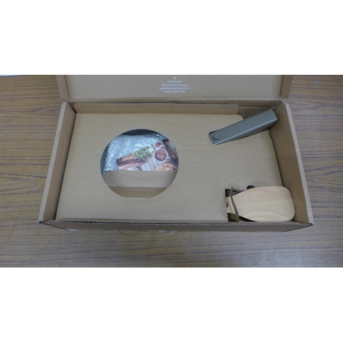 5074 - An Our Place dark taupe mini always pan with lid and beech wood spatula