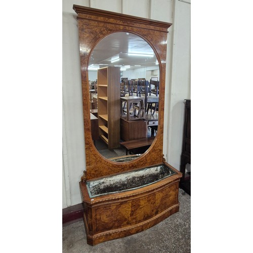 125 - A large 19th Century style French bur walnut pier mirror, with planter to base