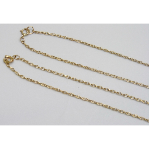 7030 - Two 9ct gold chains, 2.7g