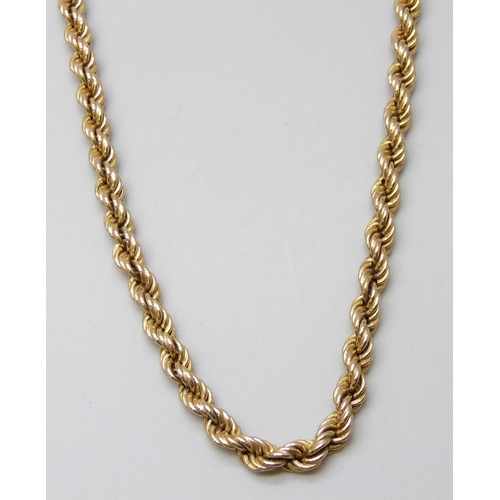 7036 - A 9ct gold rope chain necklace, 16.9g, 51cm