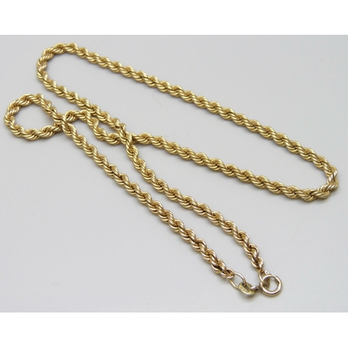 7037 - A 9ct gold rope chain necklace, 4g, 41cm