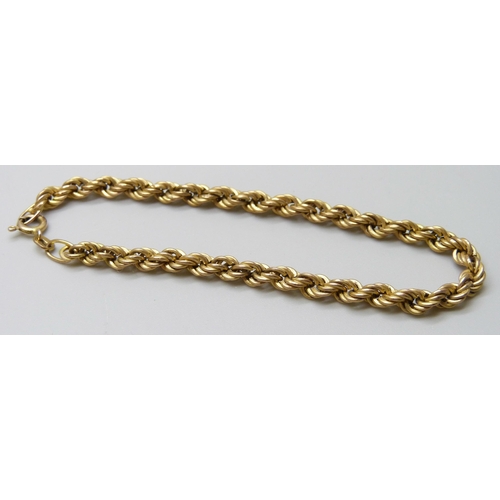 7038 - A 9ct gold rope chain bracelet, 3g, 18.5cm