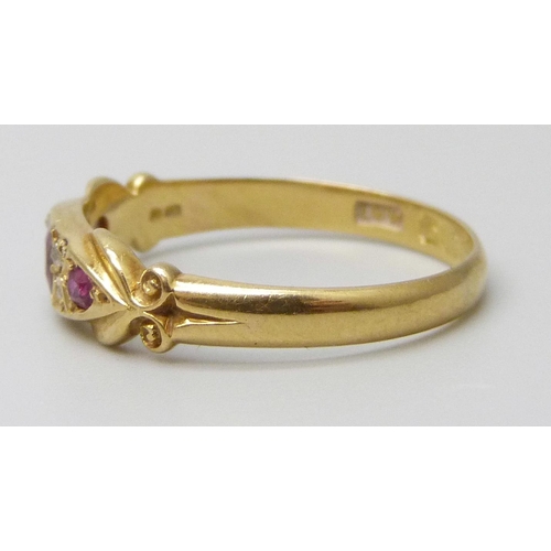 7053 - An 18ct gold, ruby and diamond ring, Birmingham 1908, boxed, 2.7g, Q