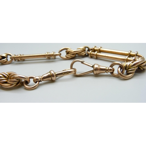 7056 - A 9ct gold fancy link Albert chain, 38g, 38.5cm