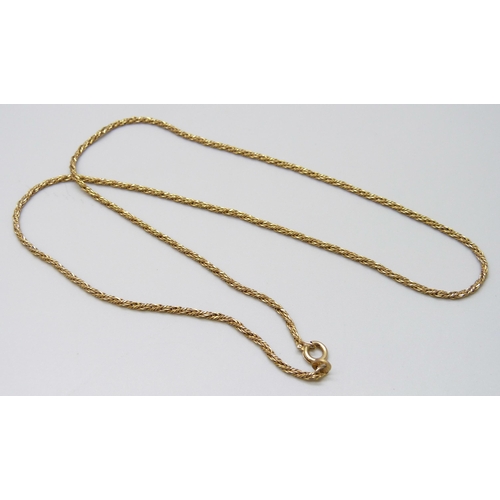 7058 - A 9ct gold rope chain necklace, 5.6g, 50cm