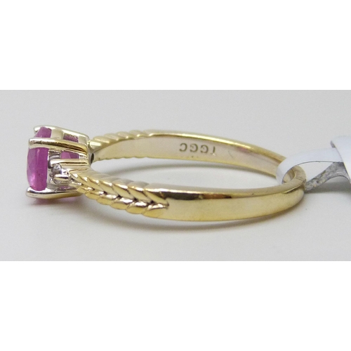 7099 - A silver gilt pink and white stone ring, U