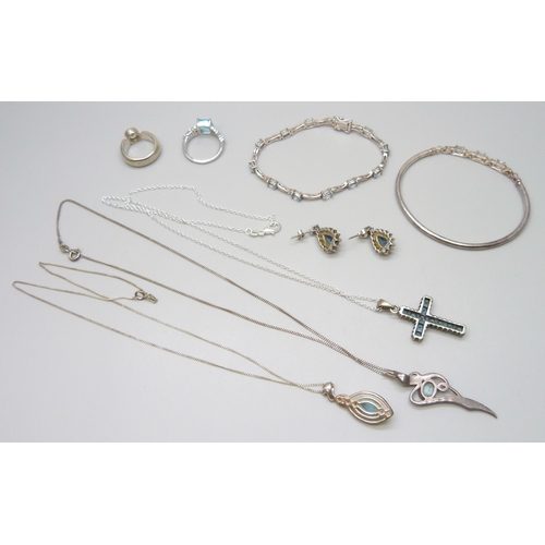 7107 - A collection of silver stone set jewellery including a pair of TGGC earrings, bangle, bracelet, etc.... 