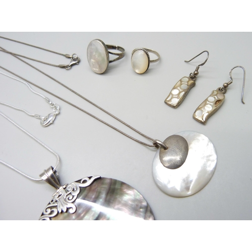 7109 - A collection of silver and mother of pearl and abalone set jewellery including earrings, bracelets, ... 