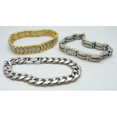 7142 - Three bracelets including stainless steel