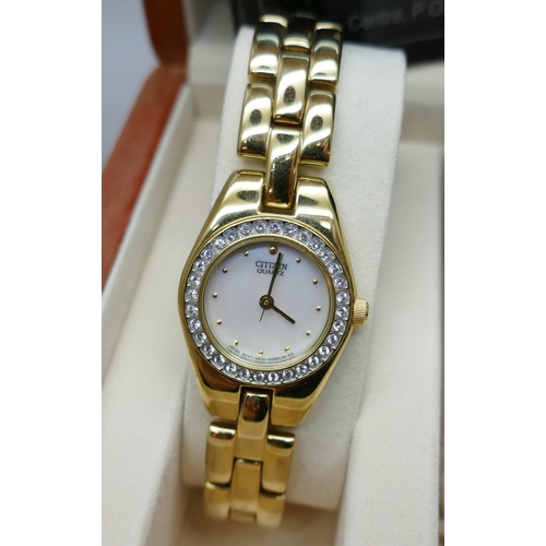 7153 - A Citizen lady's wristwatch and bracelet set, bracelet lacking some stones, boxed