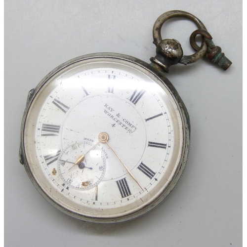 7183 - A Kay & Company, Worcester .935 silver cased pocket watch