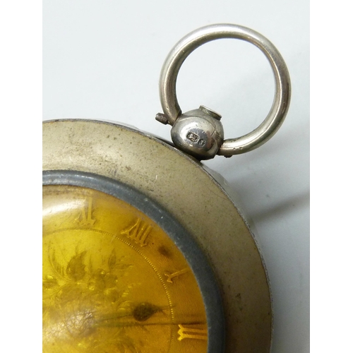 7186 - A silver cased pocket watch, lacking glass, Chester 1882, with an outer case and Smiths stand