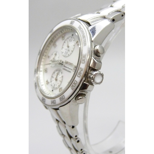 7191 - A Seiko Sportura Chronograph mother of pearl, ceramic and stainless steel wristwatch, 40mm including... 