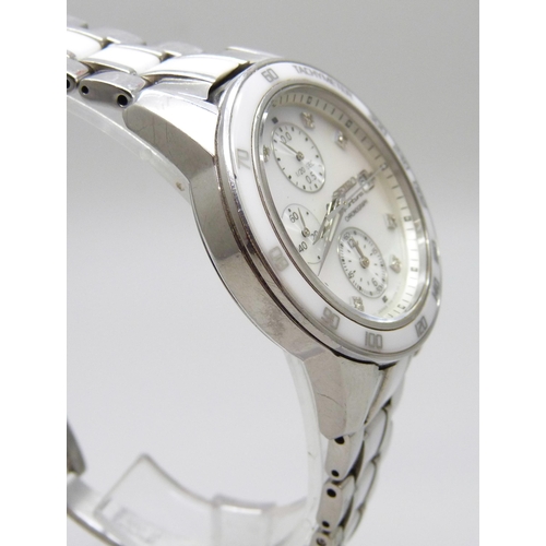 7191 - A Seiko Sportura Chronograph mother of pearl, ceramic and stainless steel wristwatch, 40mm including... 