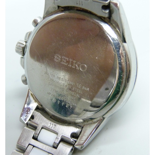 7191 - A Seiko Sportura Chronograph mother of pearl, ceramic and stainless steel wristwatch, 40mm including... 