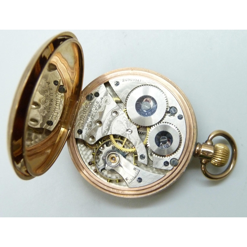 7192 - A 9ct gold cased Waltham pocket watch, Birmingham 1930, 79g total weight including movement, 47mm ca... 