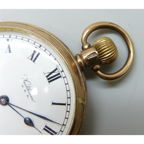 7192 - A 9ct gold cased Waltham pocket watch, Birmingham 1930, 79g total weight including movement, 47mm ca... 