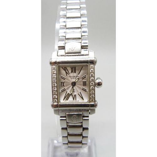 7200 - A Charriol Geneve diamond set wristwatch, 20mm including crown, boxed, lacking battery