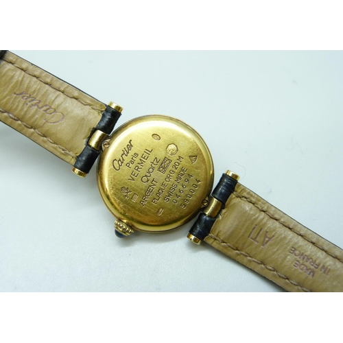 7201 - A lady's Must De Cartier Paris wristwatch on a Cartier leather strap, silver gilt case, 26mm includi... 