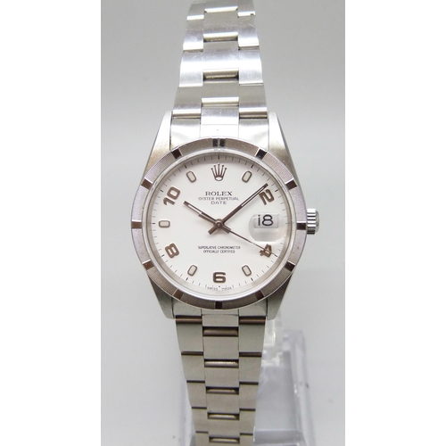 7202A - A gentleman's stainless steel Rolex Oyster Perpetual Date wristwatch, reference 15210, fitted to a s... 