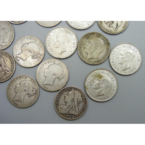 7220 - Coins; eight Victorian silver coins, 107g, and six 1920-1946