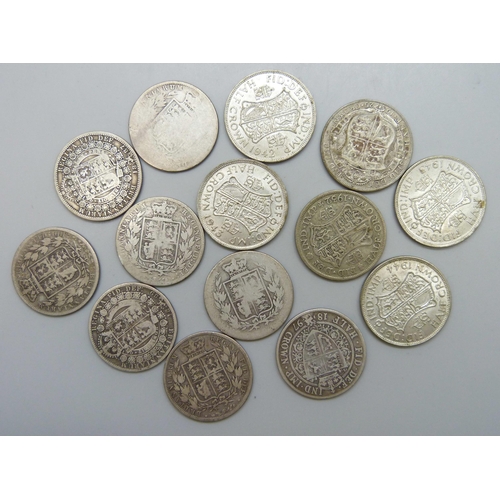 7220 - Coins; eight Victorian silver coins, 107g, and six 1920-1946