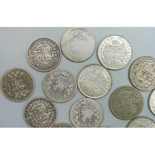 7220 - Coins; eight Victorian silver coins, 107g, and six 1920-1946