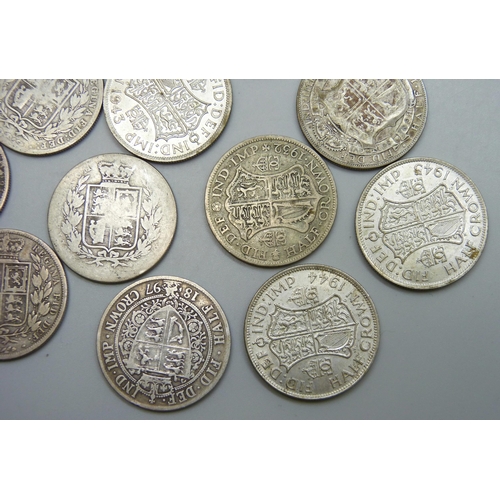 7220 - Coins; eight Victorian silver coins, 107g, and six 1920-1946