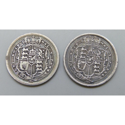 7221 - Coins; George III silver shillings 1816 and 1817