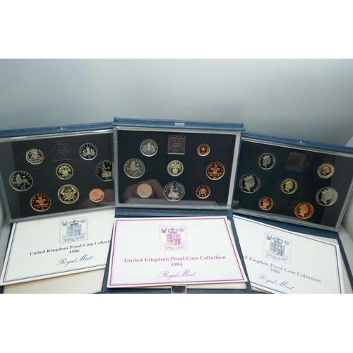 7233 - Three Royal Mint UK proof coin collections, 1984, 1985 and 1986