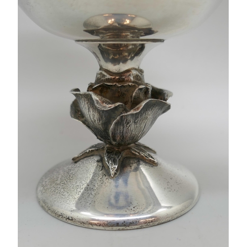 7241 - A silver Arts and Crafts style floral pedestal dish, Birmingham 1976, 164g, 9.5cm tall