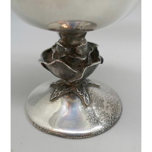 7241 - A silver Arts and Crafts style floral pedestal dish, Birmingham 1976, 164g, 9.5cm tall