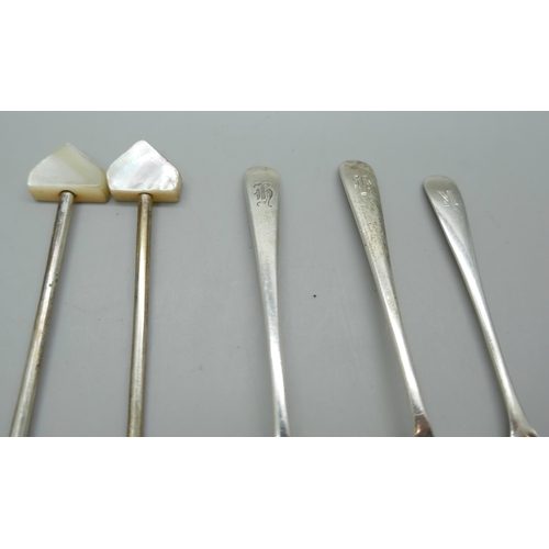 7247 - A collection of silver spoons and olive forks, 79g