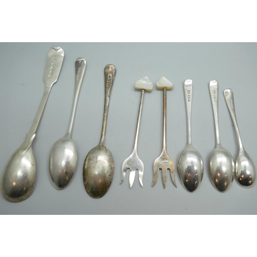 7247 - A collection of silver spoons and olive forks, 79g