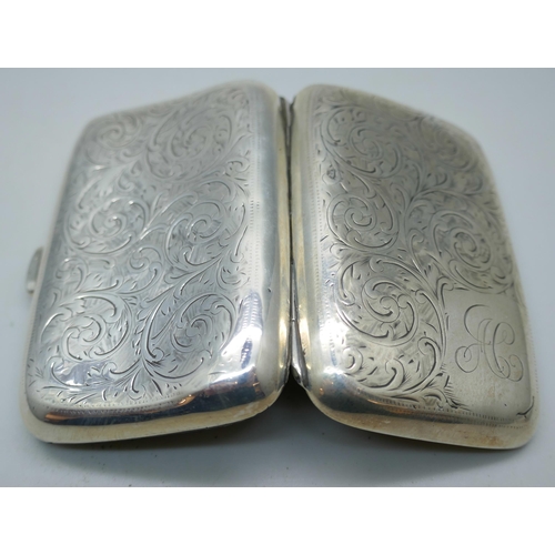 7258 - A silver cigarette case with monogram, 54g, 7.4 x 4.8cm