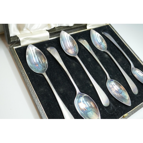 7259 - A set of George III silver tea spoons, London 1796, 65g, together with a cased set of EPNS spoons, a... 