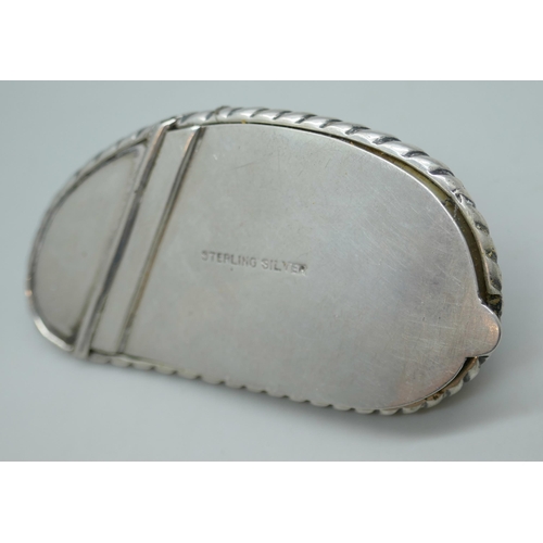 7266 - A silver mounted snuff box, stamped 'sterling silver', 61g, 7.3cm