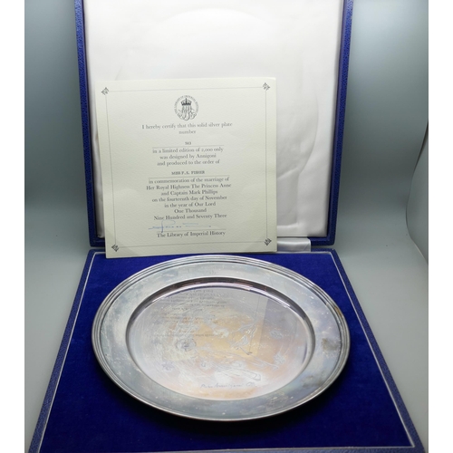 7275 - A silver limited edition commemorative plate, Marriage of Her Royal Highness The Princess Anne and C... 