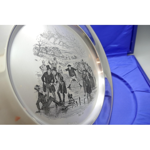 7276 - A limited edition silver 'The Pickwick Christmas Plate' 1974, 36/400, 459g, boxed with certificate