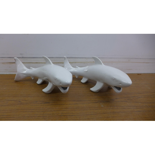 5089 - Two ceramic decorative circling sharks