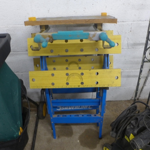 5165 - Three assorted folding work benches and a bench mounting work bench